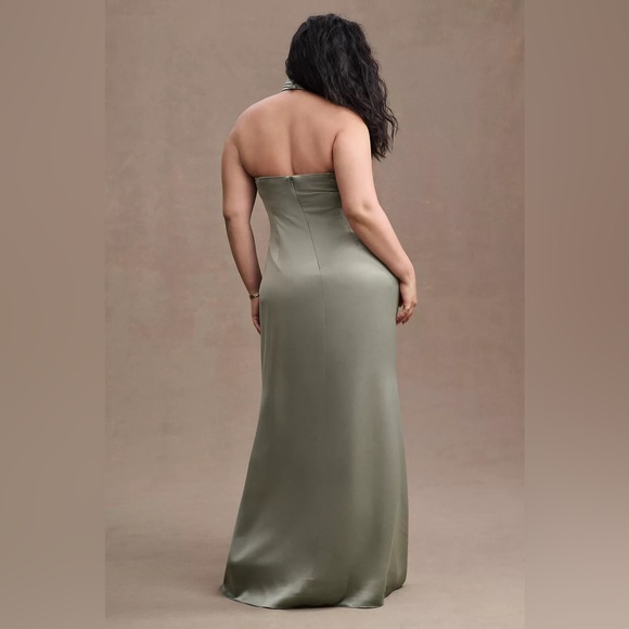BHLDN Ruby Twist Halter Satin Gown - Moss Green - Size 4 - Like new - Picture 5 of 9